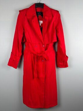 Worthington Petite Trench Coat Womens 8P Red Belted Rain Coat Vintage Carmen